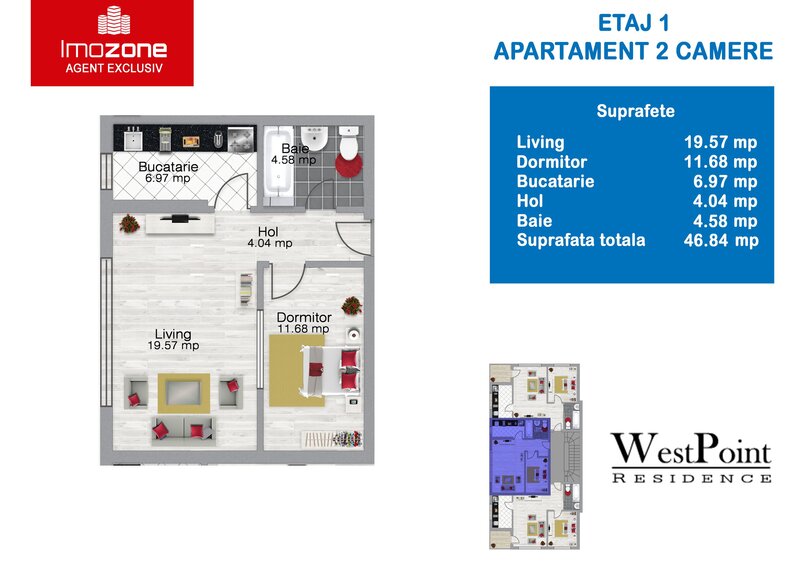 Militari, Pacii, apartament 2 camere, 47 mp, centrala proprie, bloc nou
